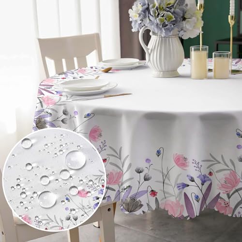 Tischdecke Rund 150cm Florals landhausstil Tischdecken Abwaschbar Tischtuch aus Polytester Wasserabweisend, Dauerhaft Kratzfest für Küche, Esszimmer, Couchtisch, Parteien, Abendessen, Garten von Chicnix