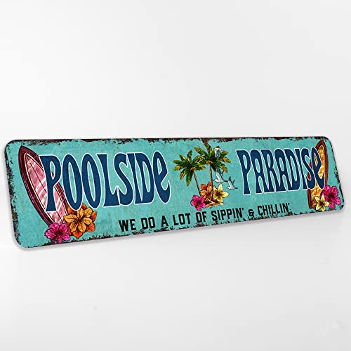 Poolside Paradise Rustikal Looking Metallschild Outdoor Pool Whirlpool Tiki Hinterhof Schild Geschenk 4x18 204182001003 von Chico Creek Signs