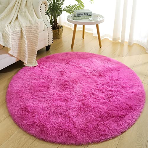 Chicrug flauschige, runde Teppiche für Mädchenzimmer, 12 x 122 cm, zotteliger Kreis-Teppich für Wohnzimmer, weiche, flauschige Teppiche für Prinzessinnenzimmer, niedlicher Teppich, Zuhause, rosa von Chicrug