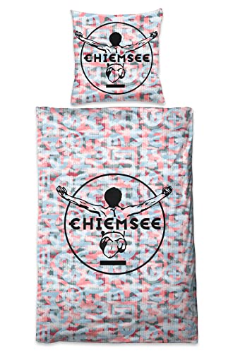 Chiemsee Bettwäscheset Rio aus weicher Baumwolle, Farbe:Koralle und Schwarz, Größe:135 x 200 cm + 80 x 80 cm von Chiemsee