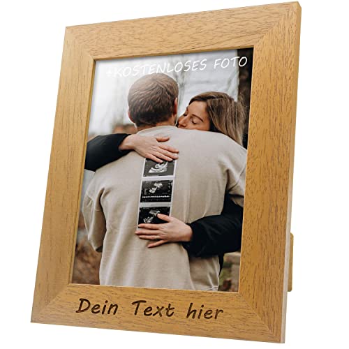 Chigabiga Bilderrahmen PERSONALISIERT mit deinem Text und Foto – Hergestellt aus Pinienholz – Wähle deine Farbe und Größe, füge deinen Text hinzu und lade dein Bild hoch. (15 x 20 cm, Braun) von Chigabiga