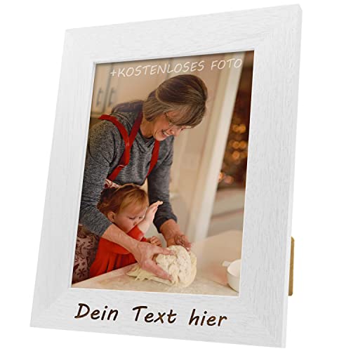 Chigabiga Bilderrahmen PERSONALISIERT mit deinem Text und Foto – Hergestellt aus Pinienholz – Wähle deine Farbe und Größe, füge deinen Text hinzu und lade dein Bild hoch. (A5, Weiß) von Chigabiga