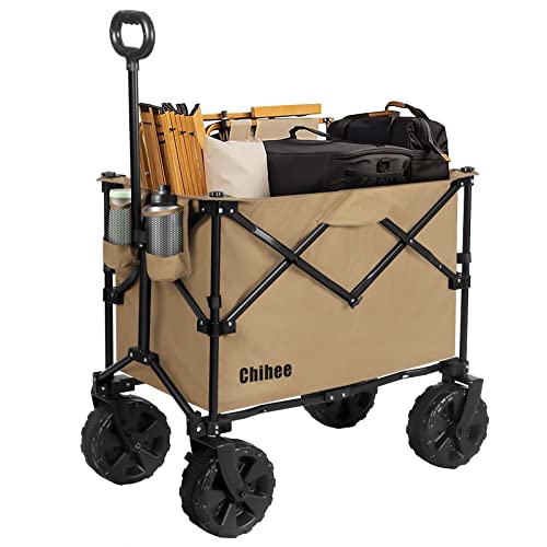 Chihee Faltbarer Wagen Gartenwagen Heavy-Duty mit 2 Tassenhaltern,Campingwagen für All-Terrain-Räder mit Bremssystem große Kapazität Abnehmbarer Stoff,für Sportveranstaltungen,Camping,Strandausflüge von Chihee