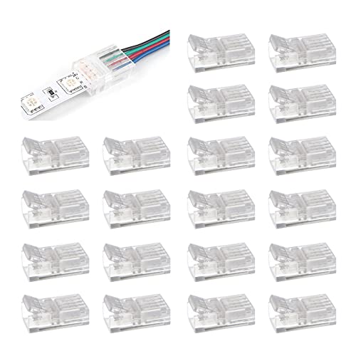 20 Stück 4pin LED Strip Verbinder, transparent, 10mm RGB LED Streifen Schnell Verbinder, LED-Streifen auf Drahtverbinder, Ohne Löten von Chihutown