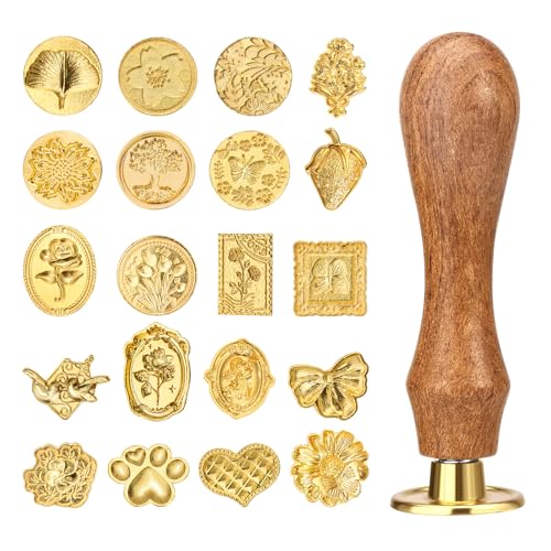 21-teiliges Wachssiegel-Set, Wachssiegel-Stempel-Set beinhaltet 20 Siegelstempel und einen Holzgriff, klassisches Vintage-Bastelzubehör für Party-Hochzeitseinladungen (Gold) von Chihutown