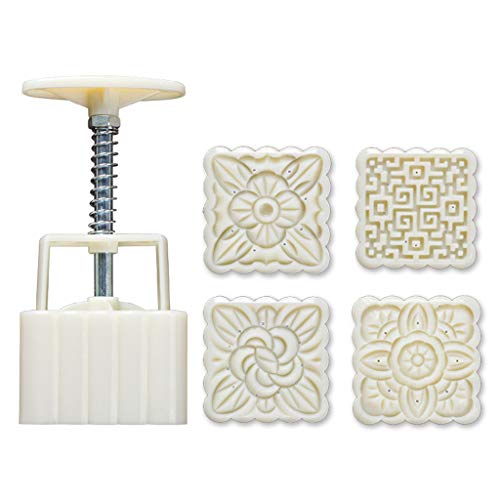 Chiic 4 Stück Quadratische Handpresse Stempel Moon Cake Decor Barrel Mooncake Form 100 g DIY Werkzeug von Chiic