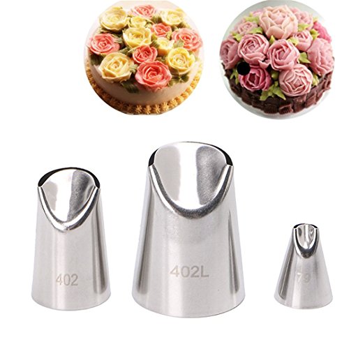 Chikanb 3 Stücke Professionelle Spritztüllen Set, Edelstahl DIY Zuckerguss-Werkzeug für Küche, Backwerkzeug für Dessert, Cupcake, Kuchen und Cremes, Backwaren Zubehör für Mutter und Oma Geschenk von Chikanb