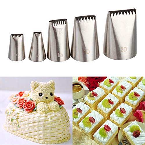 Chikanb 5 Teiliges Spritztüllen Set, Kuchendekorations Edelstahl-Kuchendüsen für Küche, Backwerkzeug für Dessert, Cupcake, Kuchen und Cremes Blume, backwaren zubehör für Mutter und Frau Geschenk von Chikanb