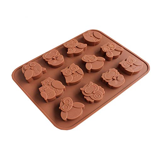 Chikanb Silikon Schokoladen Pralinenform, 1 Stück Eule Form Silikonform für Schokoladen Herstellen, Mini Euleform Süßigkeiten Kuchen Dekorieren Werkzeug, DIY Backen Fondant zum Kinder, 28,5 * 21CM von Chikanb