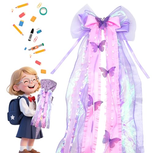 ChilArt 60×20cm Lila Schleife Schultüte,Bandschleifen zum Verzieren von zuckertüte,Bundle schultüte Schmetterling Dekoration,Student Start Schule Dekoration von ChilArt