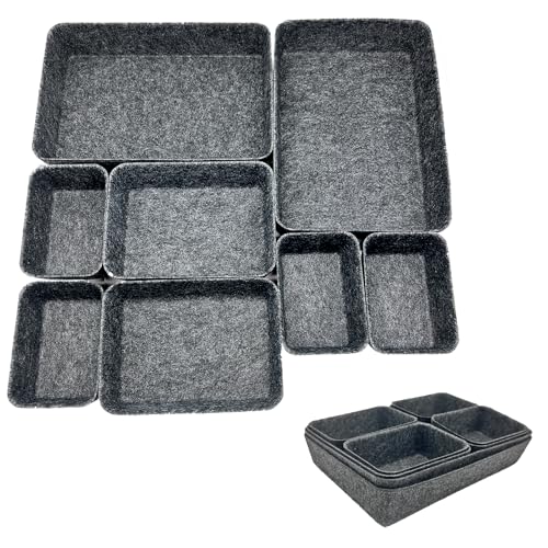 ChilArt 8 Stück Schubladen Organizer Filz, Stapelbare Filz-Aufbewahrungsboxen, vielseitiges Schubladen-Organisationssystem, für Schreibtisch,Schminktisch,Kommode,Kleiderschrank (Dunkelgrau) von ChilArt