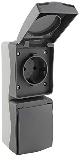 ChiliTec Feuchtraum 2-fach Steckdose Aufputz Nuqui Doppelsteckdose Innen Außen IP54 mit Klappdeckel wetterbeständig 250V Senkrecht Grau Anthrazit von ChiliTec
