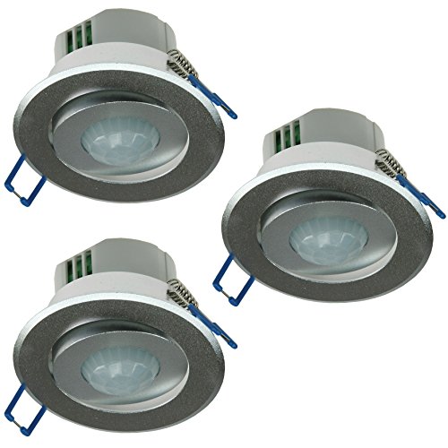 3X Decken Einbau Bewegungsmelder 360 Alu LED geeignet 6m schwenkbar Silber von ChiliTec