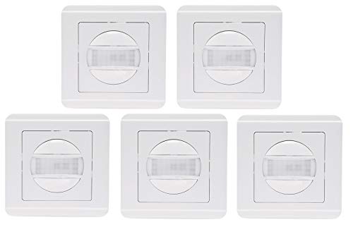 Bewegungsmelder 160° Unterputz Einbaubewegungsmelder 9m Reichweite 2-Draht Ersatz für Lichtschalter Einbaubewegungsmelder 5 Stück Weiß von ChiliTec