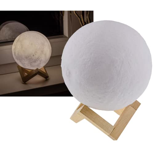 ChiliTec 3D Mondlampe Moonlight Tischleuchte Mond 3D Ø 15cm Tischlampe mit Beleuchtung - Akku Touch Dekoleuchte Stimmungslicht von ChiliTec