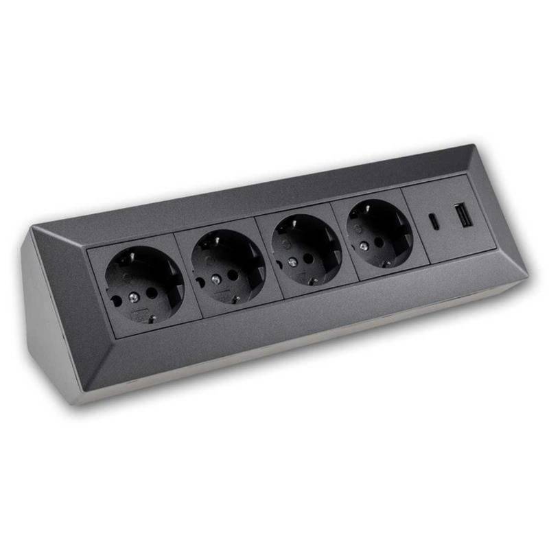 ChiliTec 4-Fach Aufbau Steckdosenblock USB AC Anthrazit ChiliTec 4-Fach Aufbau Steckdosenblock USB AC Anthrazit von ChiliTec