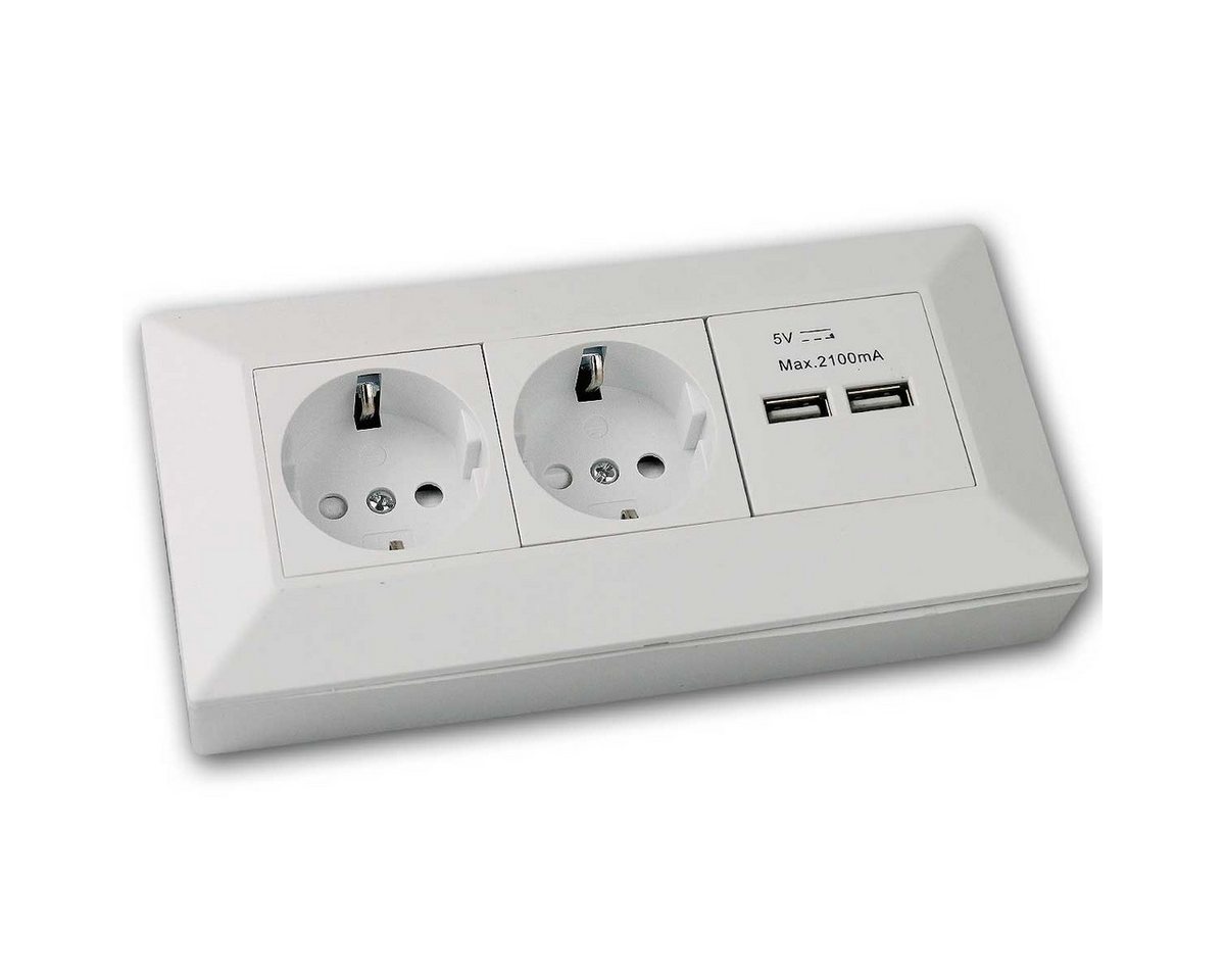 ChiliTec Aufputz-Einspeise-Steckdose 2-fach Aufbau-Steckdosenblock + 2x USB, weiß matt ChiliTec Aufputz-Einspeise-Steckdose 2-fach Aufbau-Steckdosenblock + 2x USB, weiß matt von ChiliTec