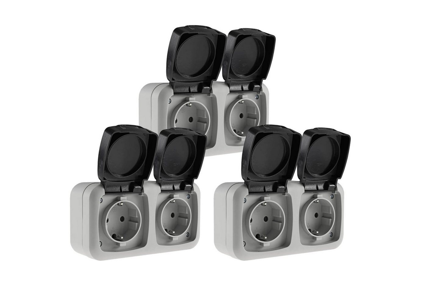 ChiliTec Aufputz-Steckdose 3er Set IP44 Feuchtraum Doppelsteckdose 2-fach Steckdose Grau, 3-St., horizontal, wetterbeständig von ChiliTec