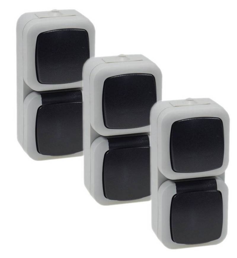 ChiliTec Aufputz-Steckdose 3er Set Feuchtraum Kombination Steckdose Schalter IP44 grau Aufputz von ChiliTec