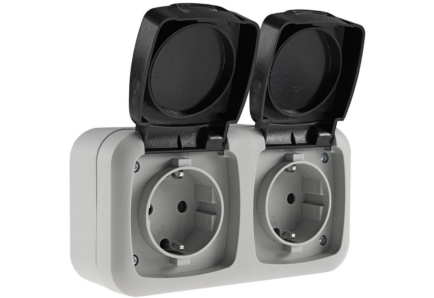 ChiliTec Aufputz-Steckdose IP44 Feuchtraum Doppelsteckdose 2-fach Steckdose Aufputz grau, 1-St., wetterbeständig ChiliTec Aufputz-Steckdose IP44 Feuchtraum Doppelsteckdose 2-fach Steckdose Aufputz grau, 1-St., wetterbeständig von ChiliTec