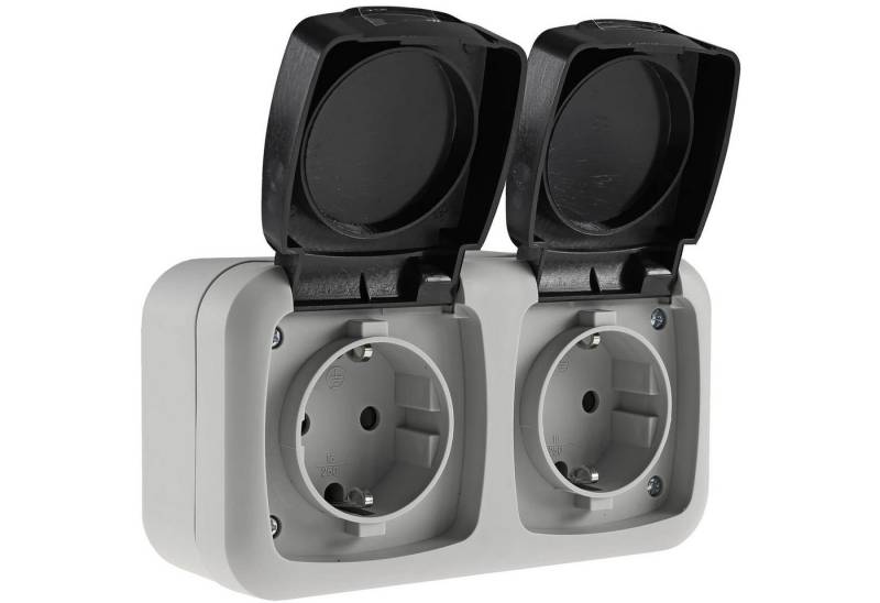 ChiliTec Aufputz-Steckdose IP44 Feuchtraum Doppelsteckdose 2-fach Steckdose Aufputz grau, 1-St., wetterbeständig von ChiliTec