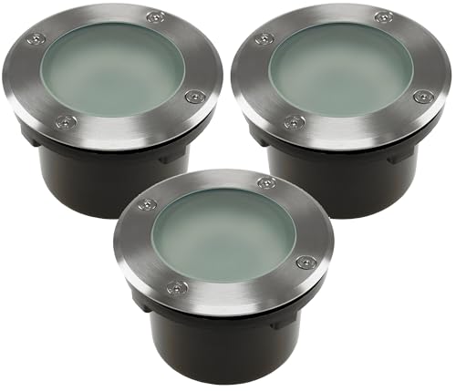 ChiliTec Bodeneinbauleuchte 3 Stück 70mm flach 2 Anschlüsse RUND IP65 Aussen Einbaustrahler für Terrasse Hof Einfahrt Garten Befahrbar Trittfest GX53 Fassung von ChiliTec