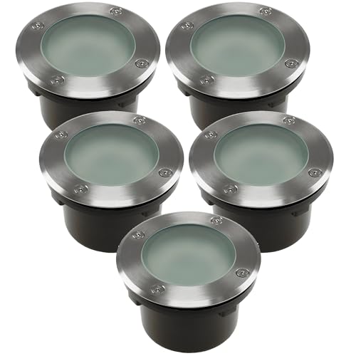 ChiliTec Bodeneinbauleuchte 5 Stück 70mm flach 2 Anschlüsse RUND IP65 Aussen Einbaustrahler für Terrasse Hof Einfahrt Garten Befahrbar Trittfest GX53 Fassung von ChiliTec