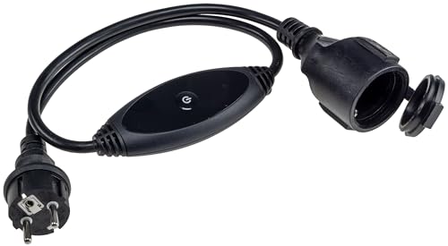 ChiliTec Funkschalter IP44 für Aussen Zwischenstecker Pilota Casa 230V Steckdosenadapter Schutzkontaktstecker Reichweite bis 30m Funksteckdose mit 1,5m Kabel Aussenbereich 1000Watt Schwarz von ChiliTec