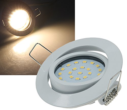 ChiliTec LED Einbauleuchte Spot schwenkbar 3Watt 370 Lumen 26mm flach 230V Einbaustrahler Edelstahl Weiß Design 2900k Licht Warmweiß von ChiliTec