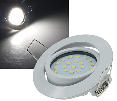 ChiliTec LED Einbauleuchte Deckenleuchte Einbau Ø 74mm schwenkbar 3Watt 390 Lumen 26mm flach 230V Einbaustrahler Edelstahl Weiß Design 4000k Licht Neutralweiß von ChiliTec