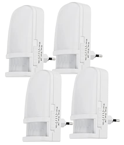 ChiliTec LED Nachtlicht Steckdose mit Bewegungsmelder 230V Steckdosenlicht mit Dämmerungsschalter Zeit einstellbar Modus On Off Auto Licht Warmweiß 4 Stück von ChiliTec