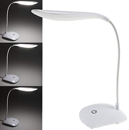 ChiliTec LED Schreib-Tischlampe mit 3 Helligkeitsstufen 100 Lumen Hohe Lichtausbeute Betrieb an 5V USB oder Batterie 3x AA Weiß von ChiliTec