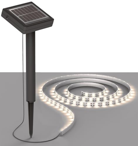 ChiliTec LED Solar Leuchtstreifen 3m Solarleuchte mit Dämmerungssensor Led-Streifen Solarzelle Erdspieß IP44 Aussenbeleuchtung im Silikon Schlauch Licht Warmweiß von ChiliTec