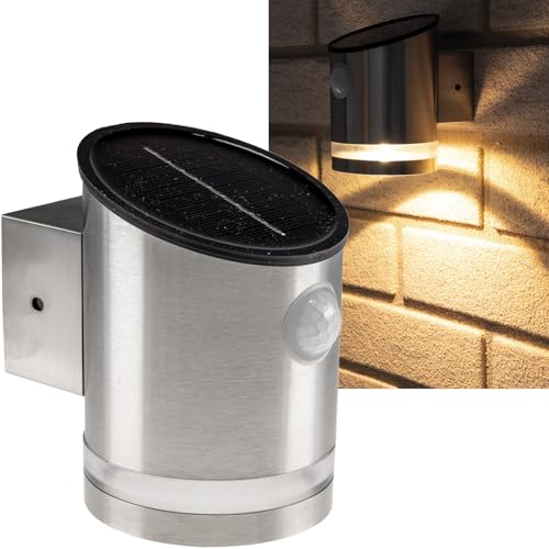 ChiliTec LED Solar Wandleuchte SWL 119-ES Solarleuchte mit PIR Bewegungsmelder Aussenleuchte mit Solarzelle IP44 Edelstahl von ChiliTec
