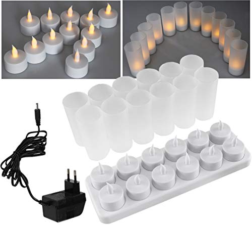 ChiliTec LED Teelichter 12 Stück mit Windschutz Aufladbar Batterie Kerzen Akku Ladestation Netzteil Tisch Deko für Party Hochzeit Weihnachten von ChiliTec