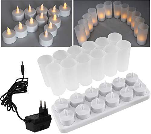 ChiliTec LED Teelichter 12 Stück mit Windschutz I Aufladbar Batterie Kerzen Akku Ladestation Netzteil I Tisch Deko für Party Hochzeit Weihnachten von ChiliTec
