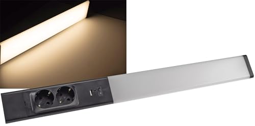ChiliTec LED Unterbauleuchte 60cm 2 Steckdosen Arusha Küche Unterschrank Lichtleiste Licht Warmweiß USB-A USB-C PD Beleuchtung für Büro Werkstatt Schwarz von ChiliTec