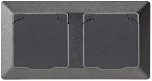ChiliTec MILOS Set 2x Steckdose Unterputz mit Schutzklappe 2-fach Rahmen 250V 16A Schutzkontaktsteckdose Badezimmer Küche Berührungsschutz IP40 Anthrazit von ChiliTec