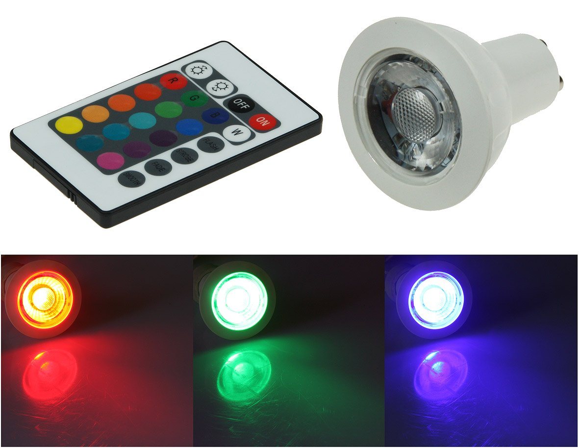 ChiliTec Sockelleuchten LED Strahler GU10 RGBW mit Fernbedienung 3W, Abstrahlwinkel 170° von ChiliTec