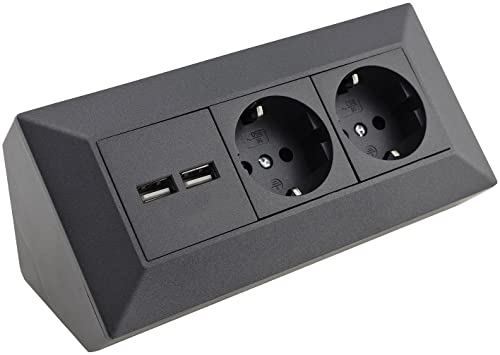 ChiliTec Steckdosenblock Steckdose 2x Schuko USB Aufbau- & Unterbau Steckdosenleiste Anthrazit von ChiliTec