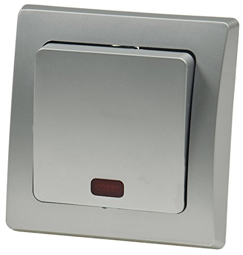 DELPHI Kontroll-Schalter Serienschalter mit Kontrollleuchte 250V / 10A mit 1-fach Rahmen Geeignet für Mehrfachrahmen Einsatz 55x55mm Silber Grau von ChiliTec