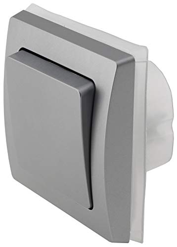 DELPHI Lichtschalter für Aussen IP44 250V Unterputz Wechselschalter Schalter mit Dichtung für Feuchträume Aussenbereich Silber Grau von ChiliTec