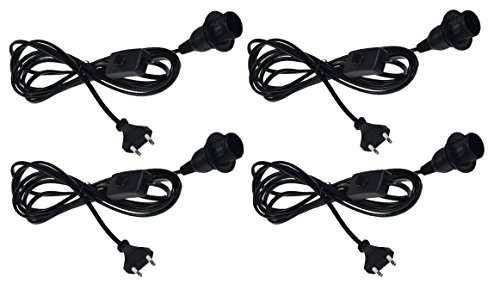 E14 Lampenfassung mit Kabel Schalter 4 Stück 3,4m lang Schnurschalter Montagering Ø 40mm für Lampenschirm Papier Leuchten Lampen Schwarz von ChiliTec