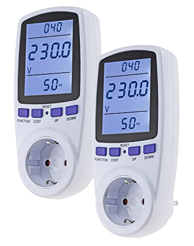 ChiliTec Energiekosten-Messgerät Strom-Messgerät Steckdose 230V Stromzähler Energiemesser Stromkostenmessgerät Grosses Display bis 3680 Watt mit Überlastschutz - 2 Stück von ChiliTec