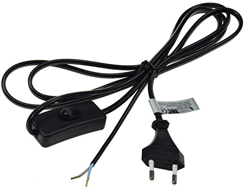 Euro Kabel mit Schalter 2m zum Konfektionieren für Lampen Leuchten Geräte 2-polig Schnur-Schalter Schwarz von ChiliTec