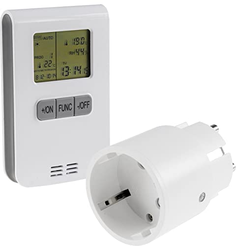 ChiliTec Thermostat Funk Set mit Steckdose Funksteckdose mit Temperatur Funksender Pilota Casa Display Automatische Temperatur-Steuerung für elektrische Heizkörper und Lüfter von ChiliTec