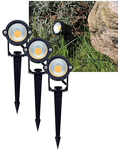 ChiliTec Gartenleuchte LED 5W Gartenstrahler mit Erdspieß 3er Set 230V 430lm 1,5m Kabel Innen Aussen IP44 Warmweiss von ChiliTec