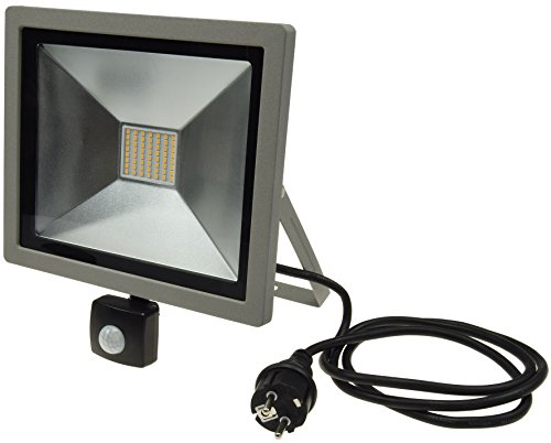 ChiliTec LED Außenleuchte mit Bewegungsmelder 50W 3200 Lumen IP44 1,5m Kabel mit Stecker, Grau/Schwarz von ChiliTec