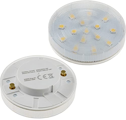 ChiliTec LED Lampe GX53 Sockel 3W 290lm - flaches Leuchtmittel Ø75x25mm - geeignet für Wandleuchten, Aussenleuchten, Bodeneinbauleuchten - Lichtfarbe 2700k / Warmweiß von ChiliTec