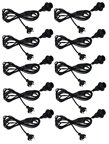 Lampenfassung E14 mit Kabel Schalter 10Stück 3,40m lang Schnurschalter Montagering Ø 40mm für Lampenschirm Papier Leuchten Lampen Schwarz von ChiliTec